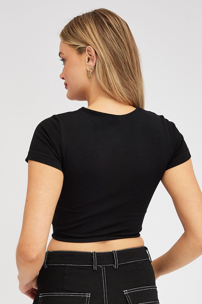 Black Cut Out Tee Short Sleeve for Ally Fashion