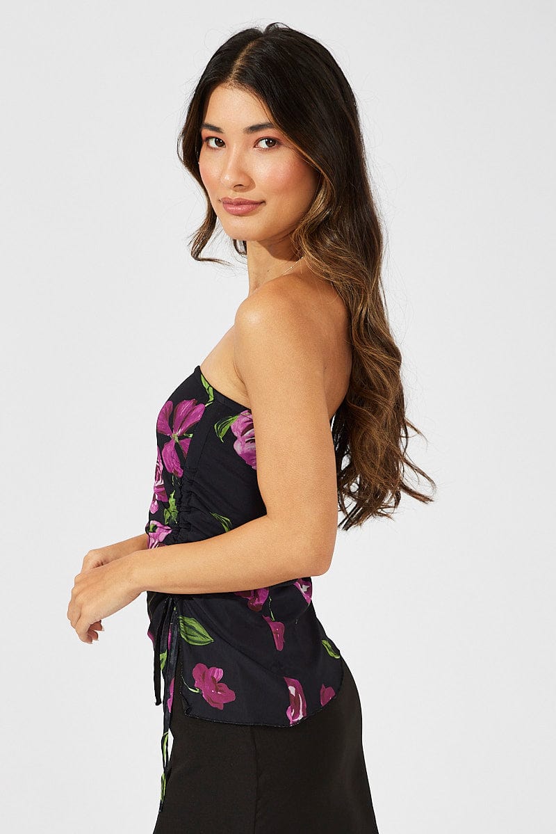Black Floral Bandeau Top Printed for Ally Fashion