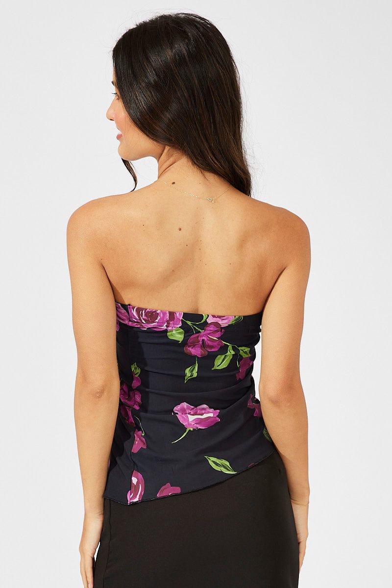 Black Floral Bandeau Top Printed for Ally Fashion