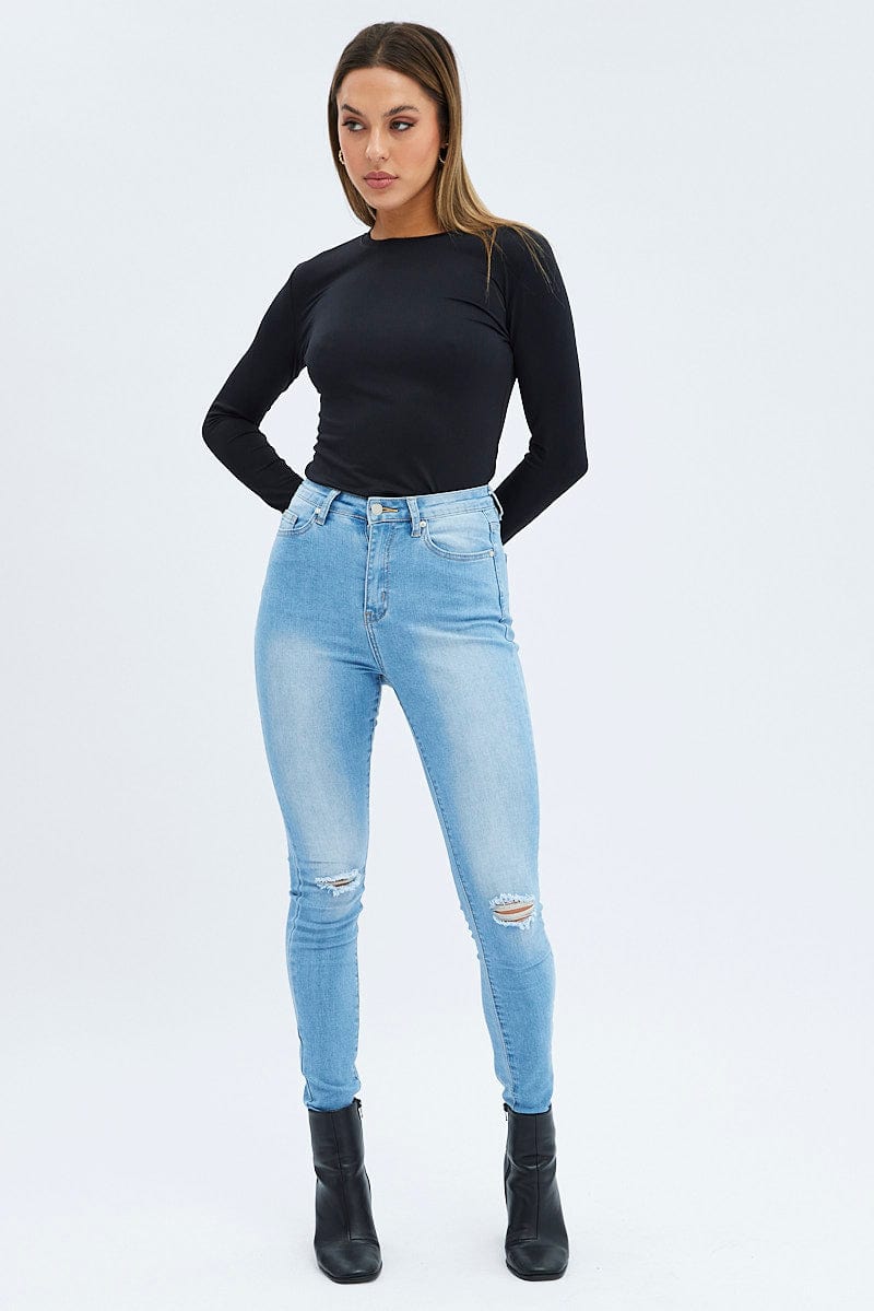Black Supersoft Top Long Sleeve Round Neck | Ally Fashion