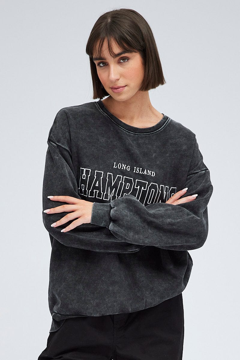 Grey Graphic Sweater Long Sleeve | Ally Fashion