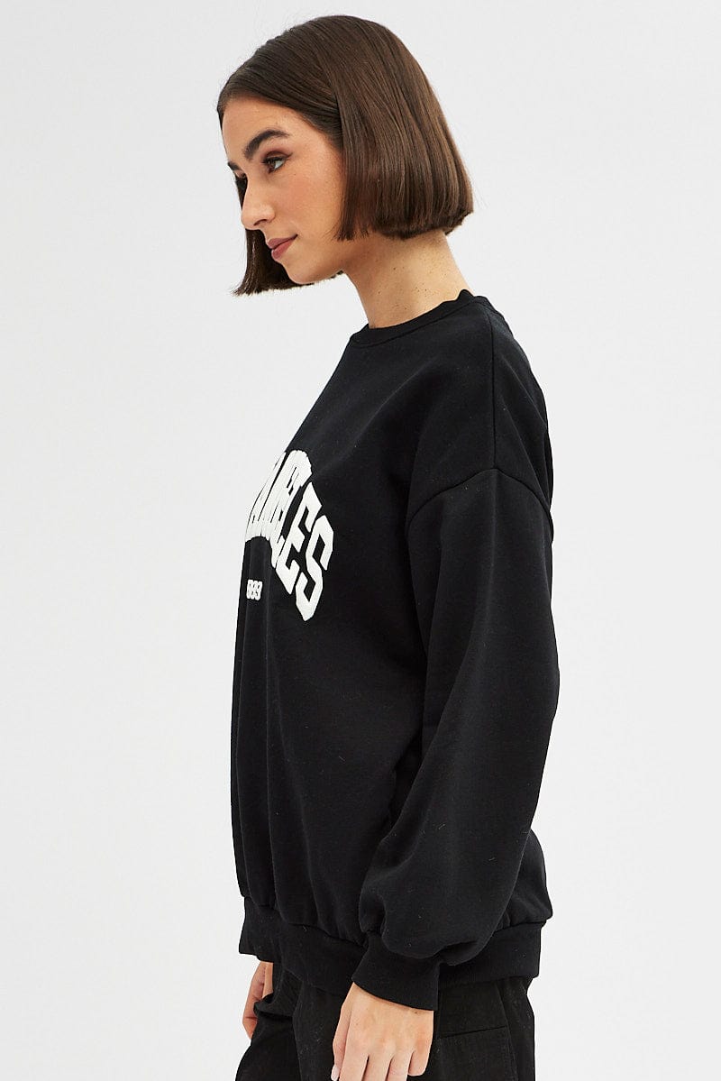 Black Graphic Sweater Long Sleeves for Ally Fashion