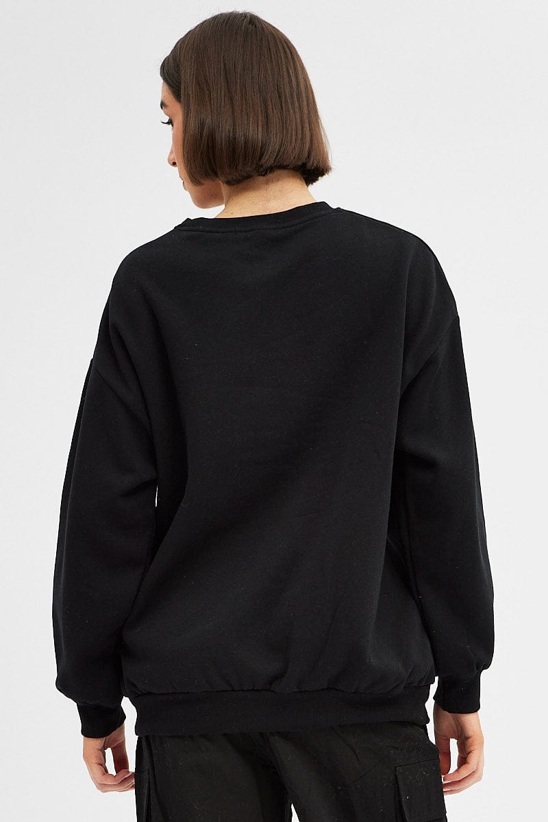 Black Graphic Sweater Long Sleeves for Ally Fashion