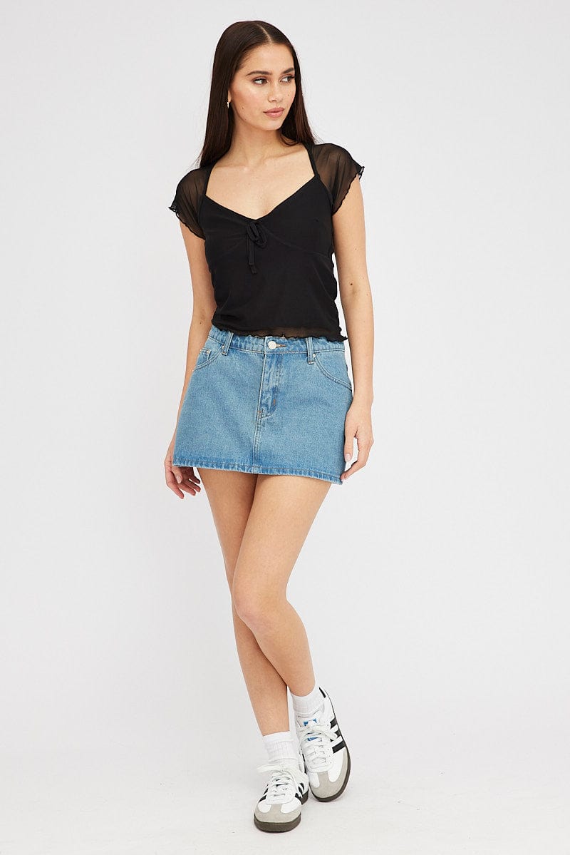 Black Mesh Top Short Sleeve for Ally Fashion