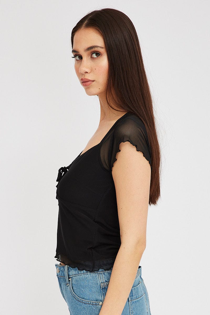 Black Mesh Top Short Sleeve for Ally Fashion