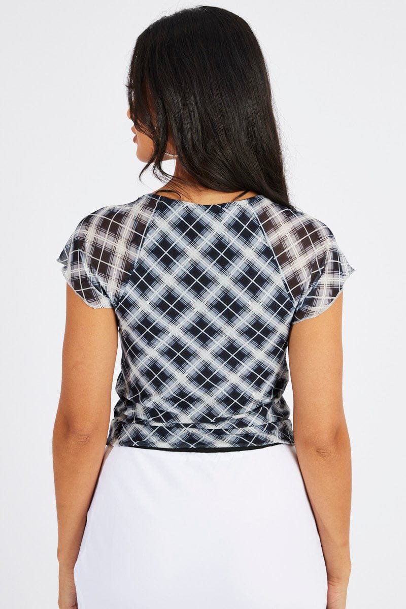 Multi Check Mesh Top Short Sleeve for Ally Fashion