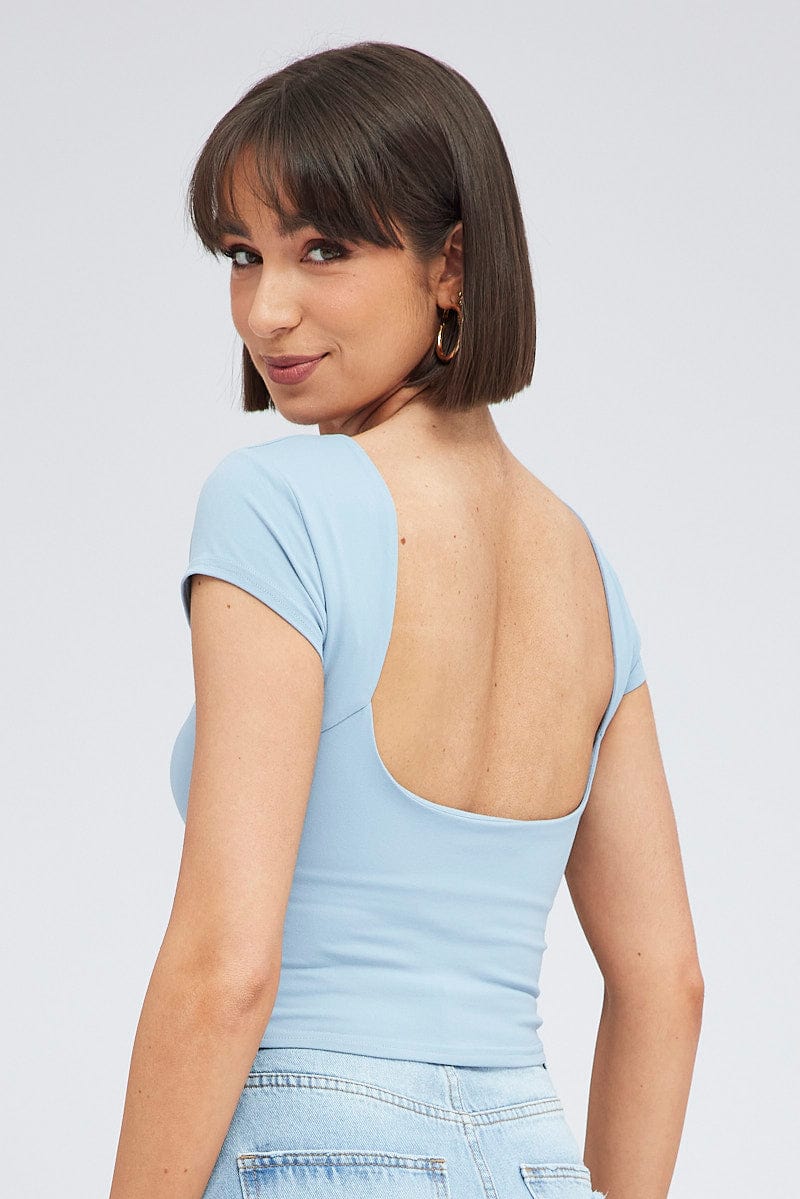 Blue Supersoft Top Short Sleeve Backless for Ally Fashion