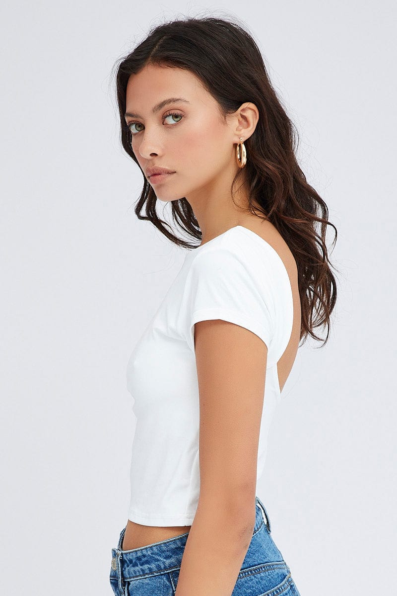White Supersoft Top Short Sleeve Backless