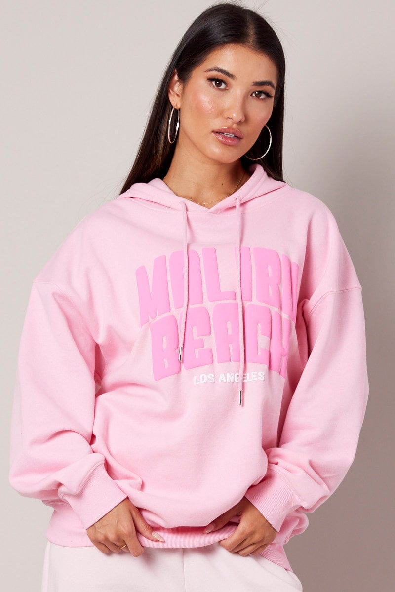 Pink Graphic Hoodie Sweater Long Sleeve for Ally Fashion