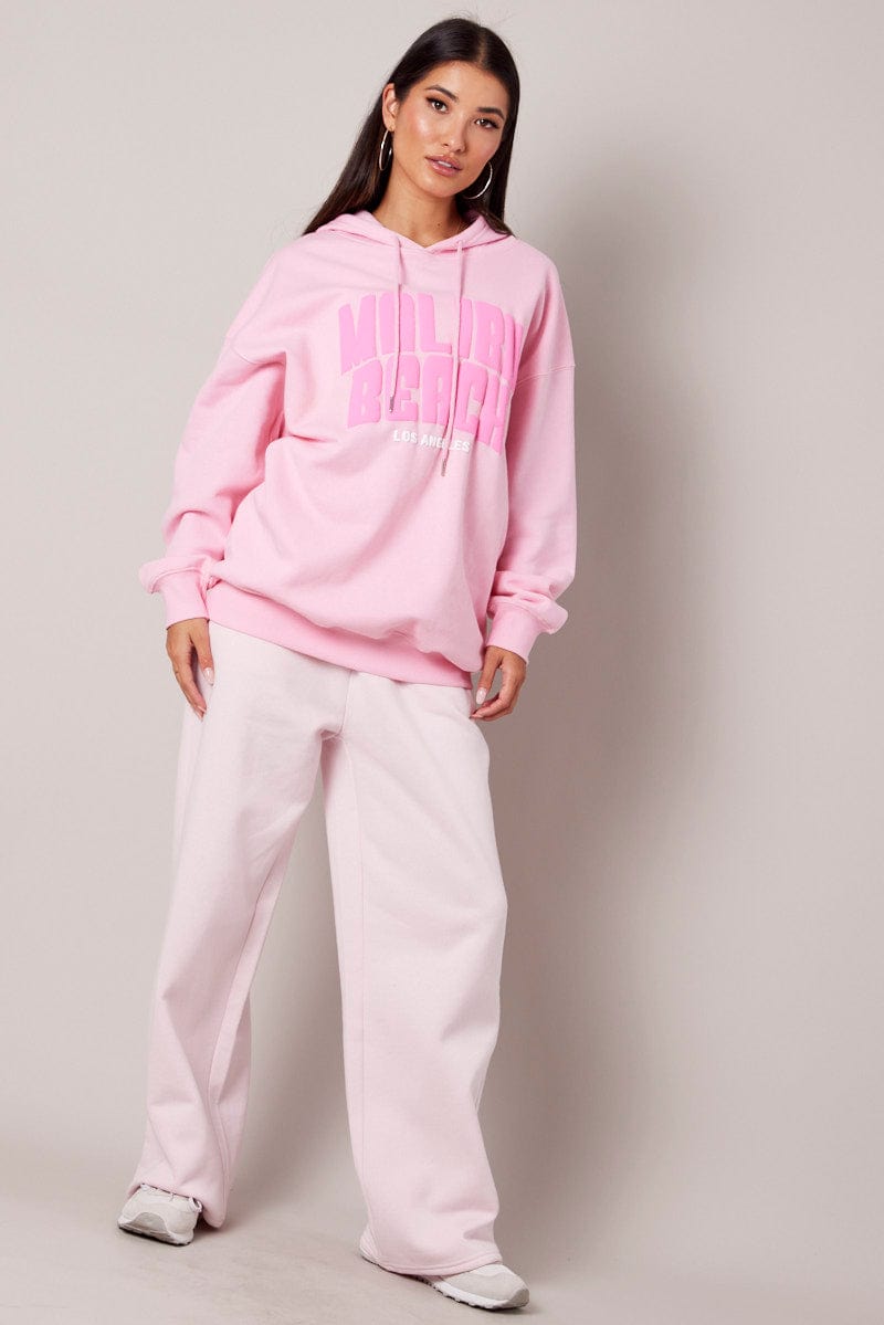 Pink Graphic Hoodie Sweater Long Sleeve for Ally Fashion
