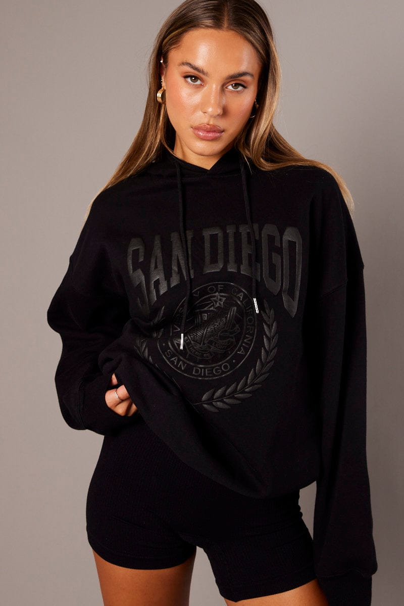 Black Graphic Hoodie Sweater Long Sleeve for Ally Fashion