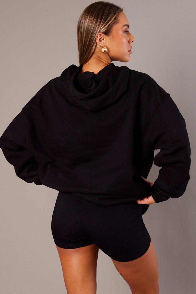 Black Graphic Hoodie Sweater Long Sleeve for Ally Fashion