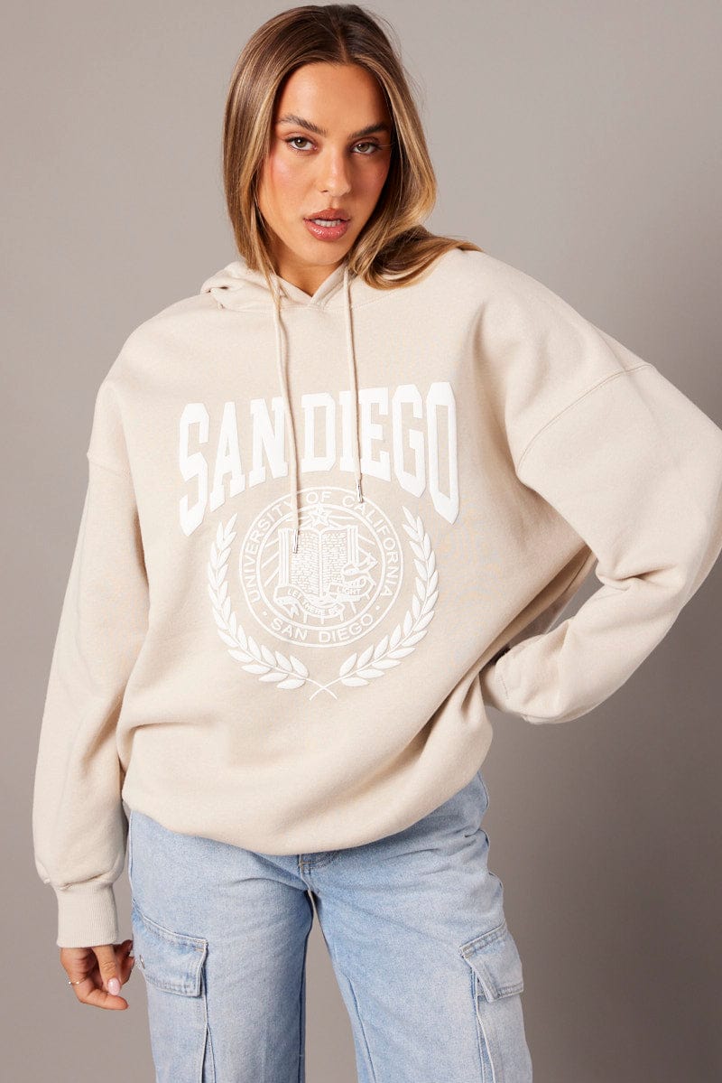 Beige graphic hoodie sale