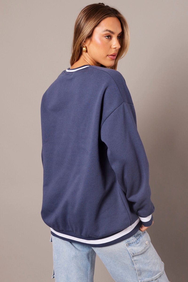 Blue Graphic Sweater Long Sleeve for Ally Fashion