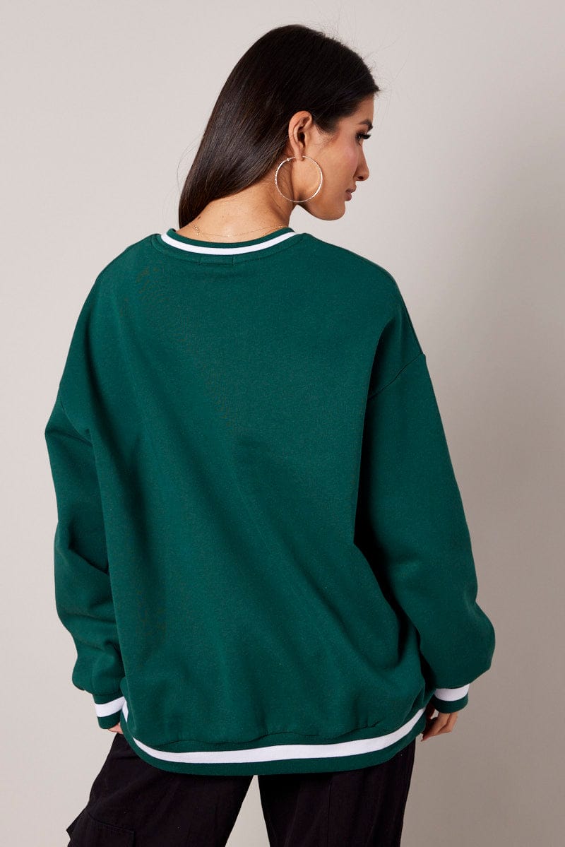 Green Graphic Sweater Long Sleeve for Ally Fashion