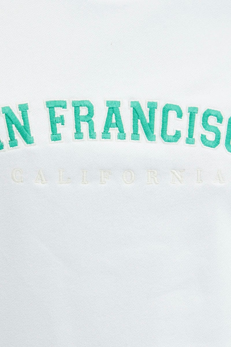 White Sweat Shirt Long Sleeve Crew Neck San Francisco for Ally Fashion