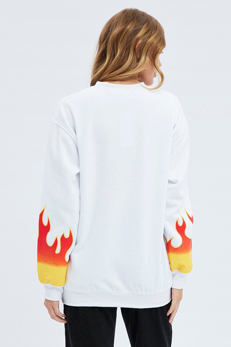 White Graphic Sweat Long Sleeve Crew Neck Racing for Ally Fashion