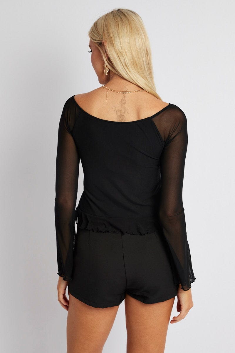 Black Off Shoulder Top Long Sleeve for Ally Fashion