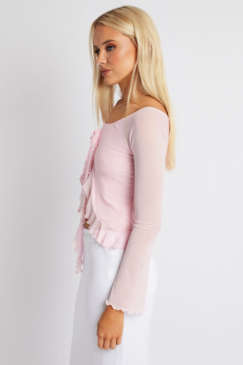 Pink Off Shoulder Top Long Sleeve for Ally Fashion