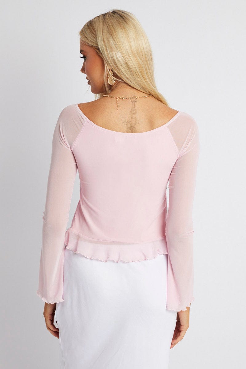 Pink Off Shoulder Top Long Sleeve for Ally Fashion