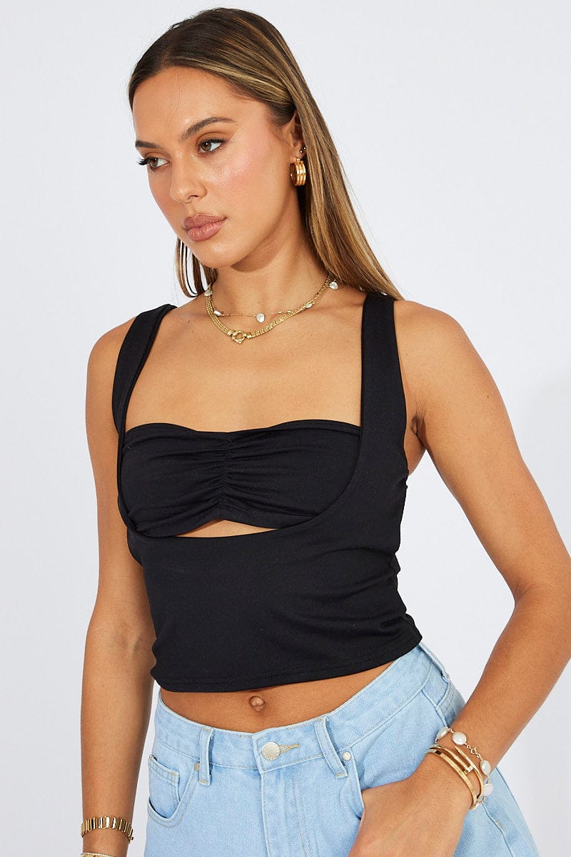 Black Crop Top Short Sleeveless for Ally Fashion