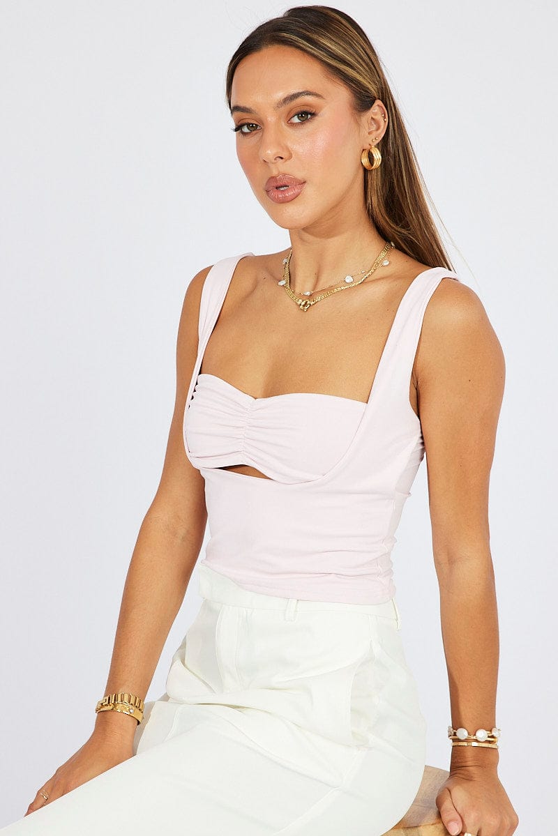 Pink Crop Top Short Sleeveless for Ally Fashion