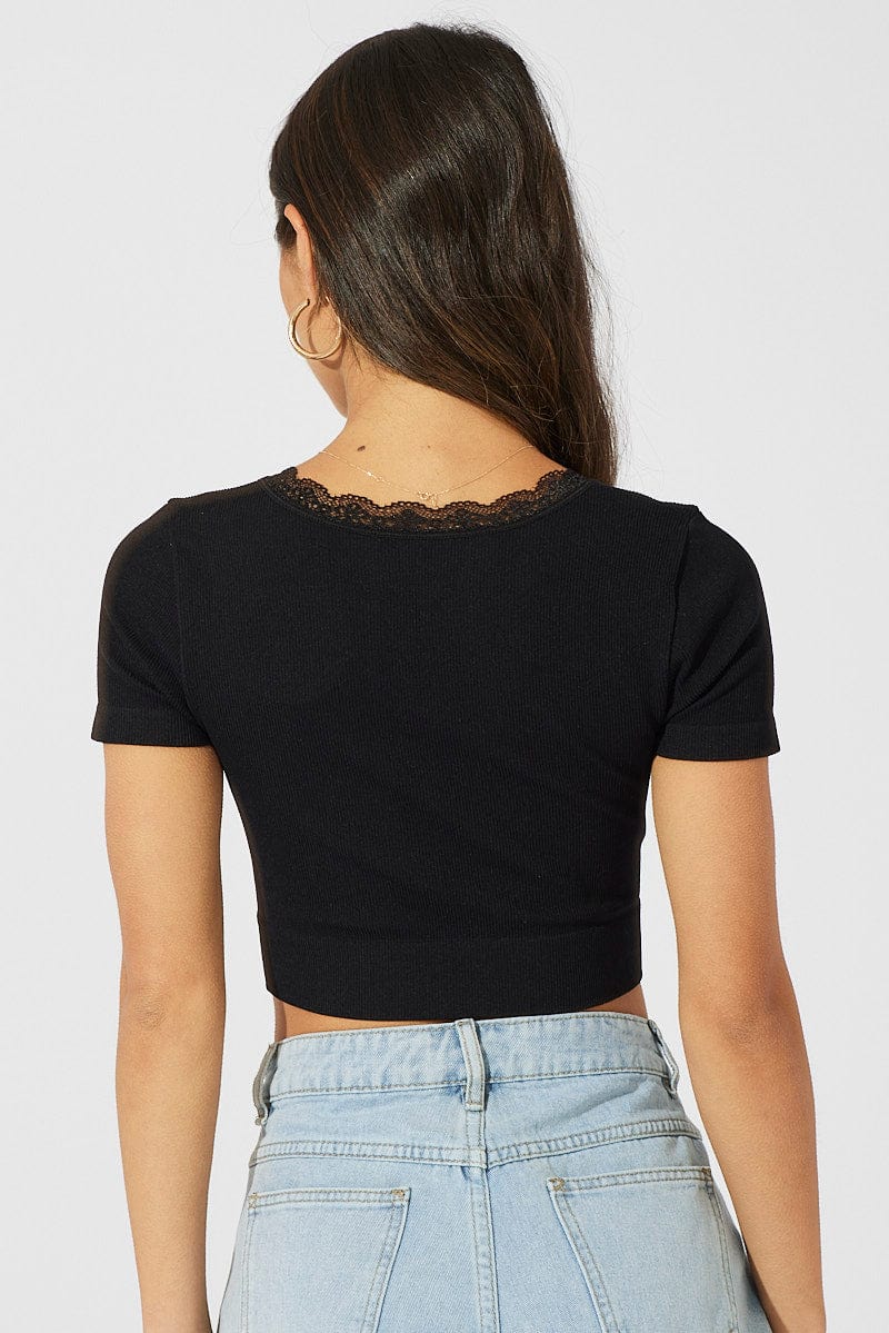 Black Seamless Top Short Sleeve for Ally Fashion