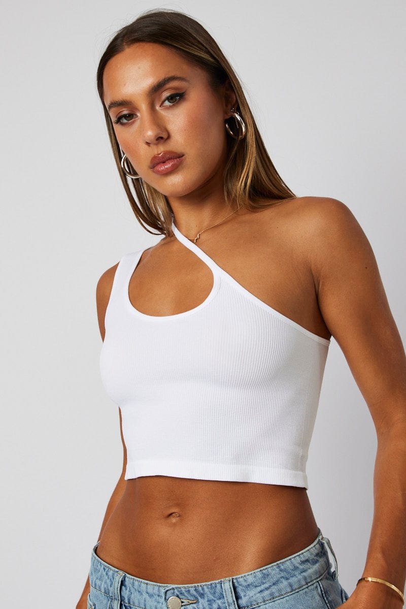 White Crop Top Singlet Seamless for Ally Fashion