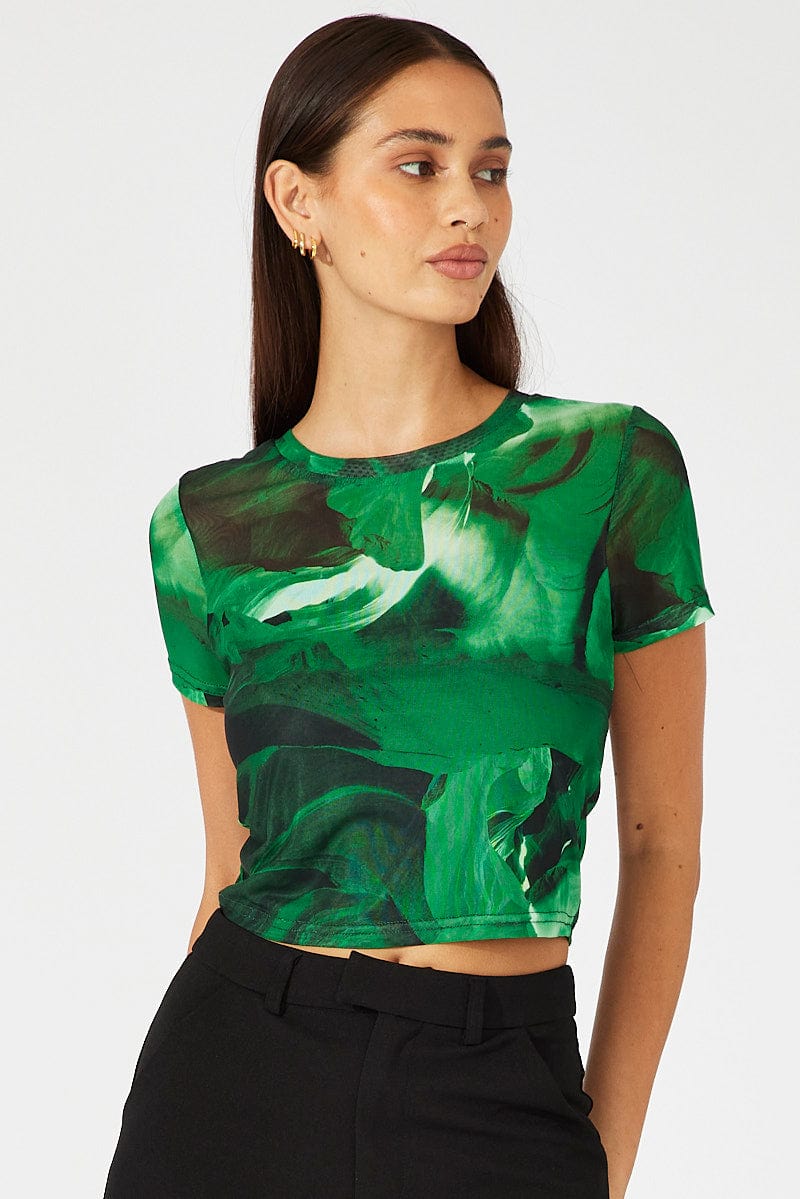 Green Abstract Top Short Sleeve for Ally Fashion