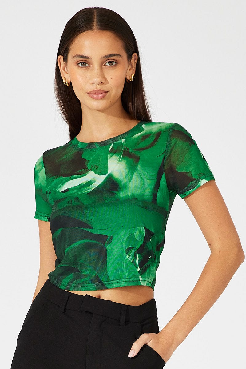 Green Abstract Top Short Sleeve for Ally Fashion