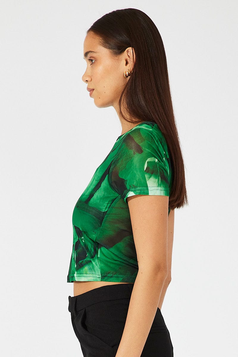 Green Abstract Top Short Sleeve for Ally Fashion