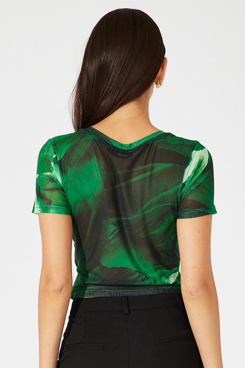 Green Abstract Top Short Sleeve for Ally Fashion