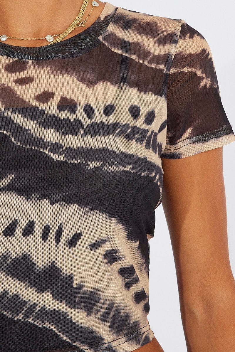 Brown Abstract Top Short Sleeve for Ally Fashion