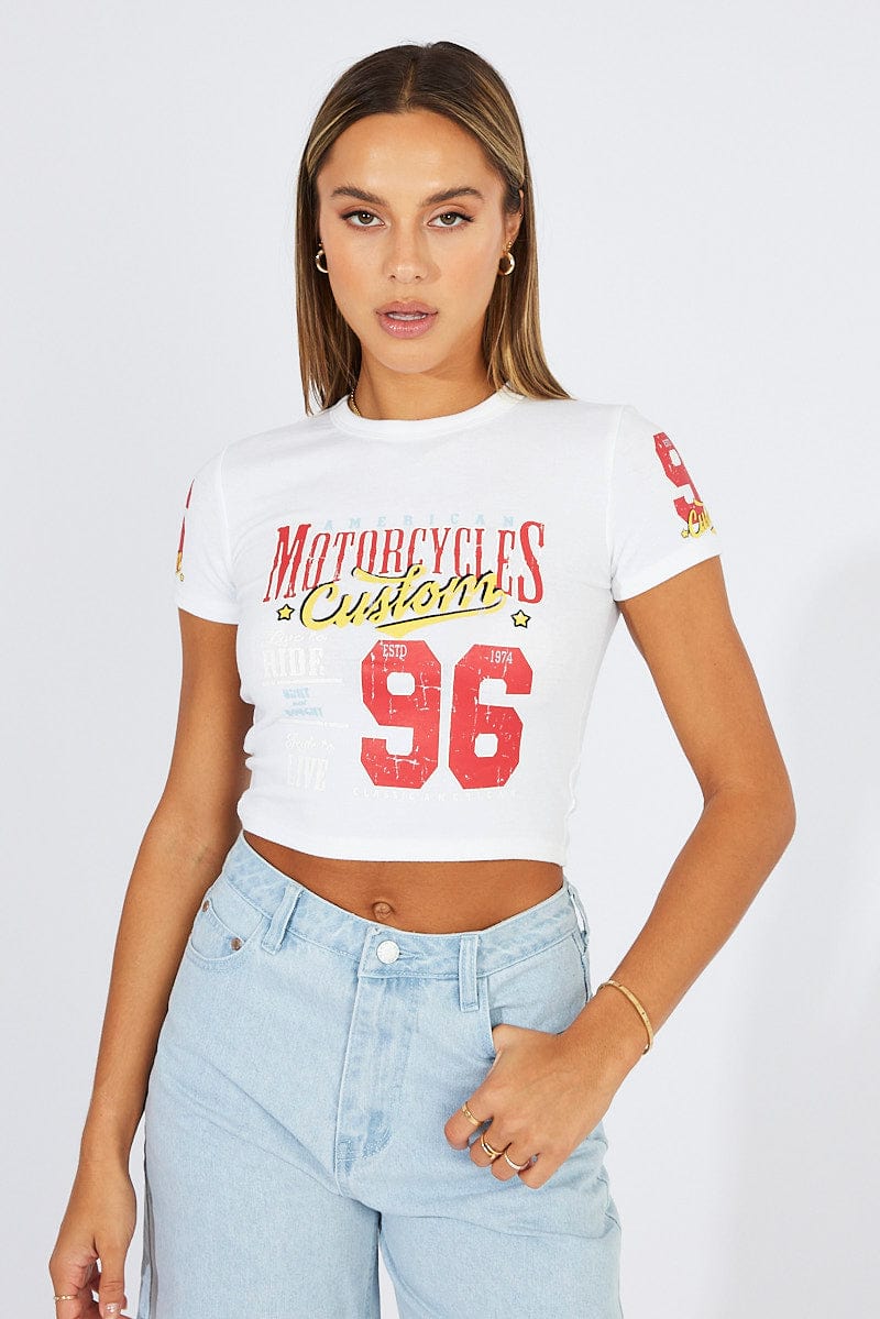 White Graphic Tee Short Sleeve for Ally Fashion