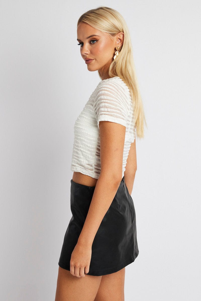 White Crop Top Short Sleeve Textured for Ally Fashion