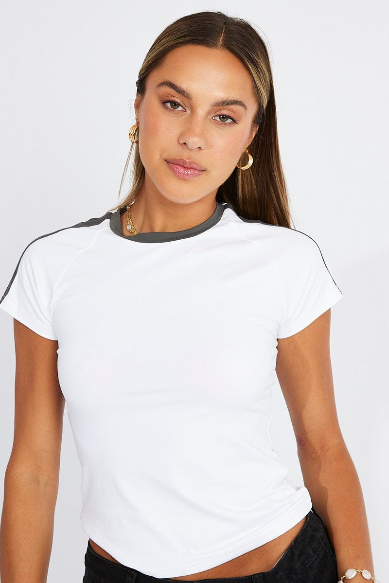 White Supersoft Top Short Sleeve Stripe for Ally Fashion