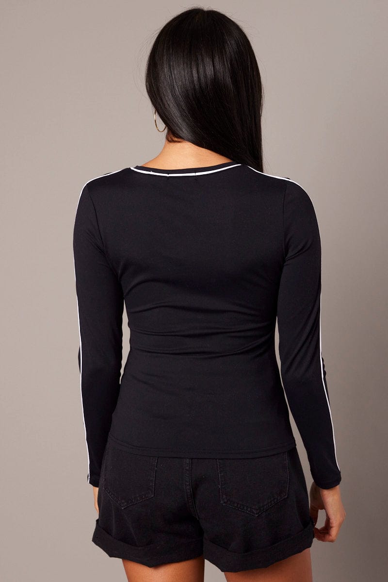 Black Contrast Tipped Top Long Sleeve Supersoft for Ally Fashion