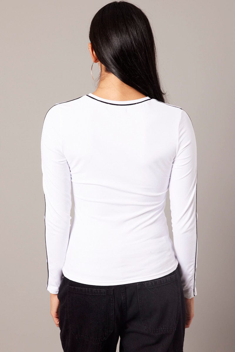 White Contrast Tipped Top Long Sleeve Supersoft for Ally Fashion