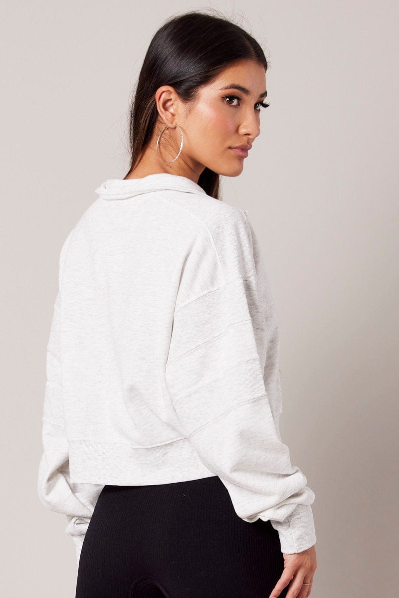 Grey Zip Up Sweater Crop Long Sleeve High Neck for Ally Fashion