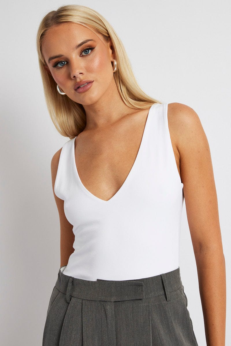 White Supersoft Tank V Neck Sleeveless for Ally Fashion