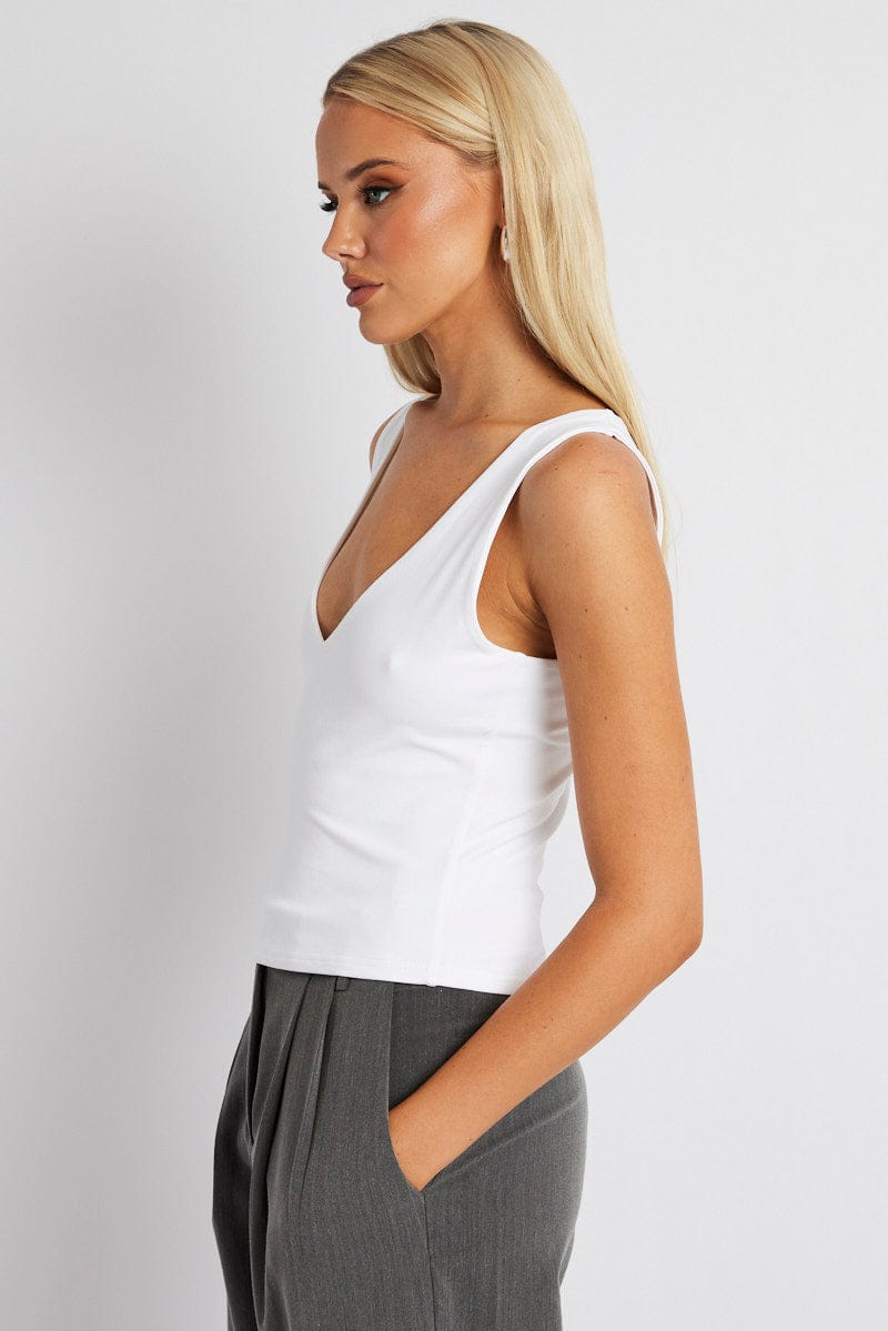 White Supersoft Tank V Neck Sleeveless for Ally Fashion