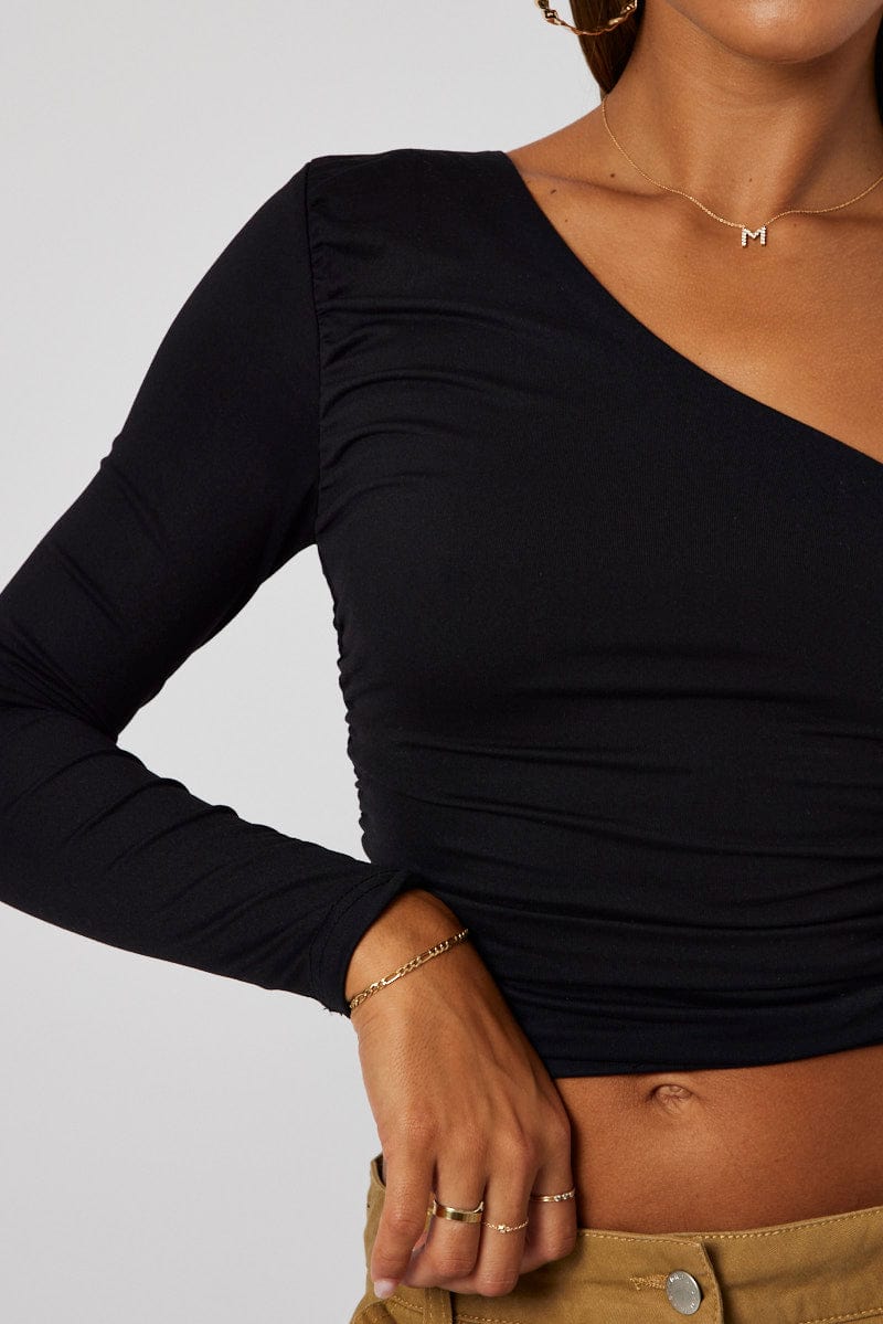 Supersoft One Shoulder Cut Out Top in Black