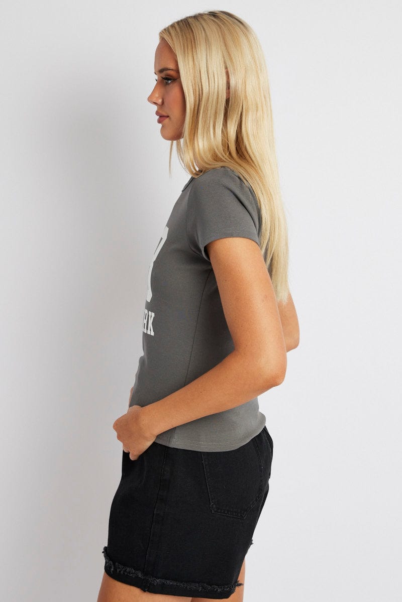 Grey Graphic Tee Short Sleeve Ally Fashion