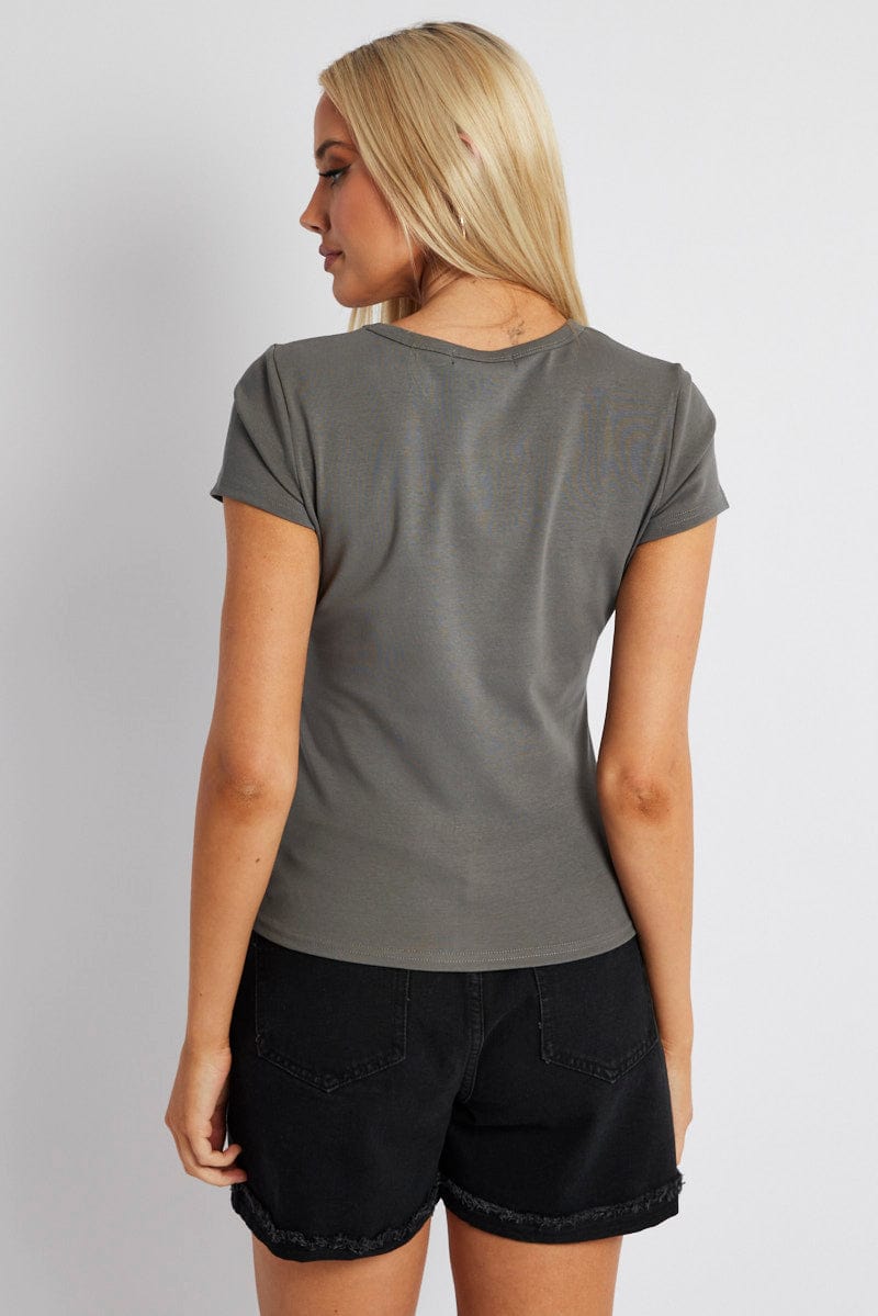 Grey Graphic Tee Short Sleeve for Ally Fashion