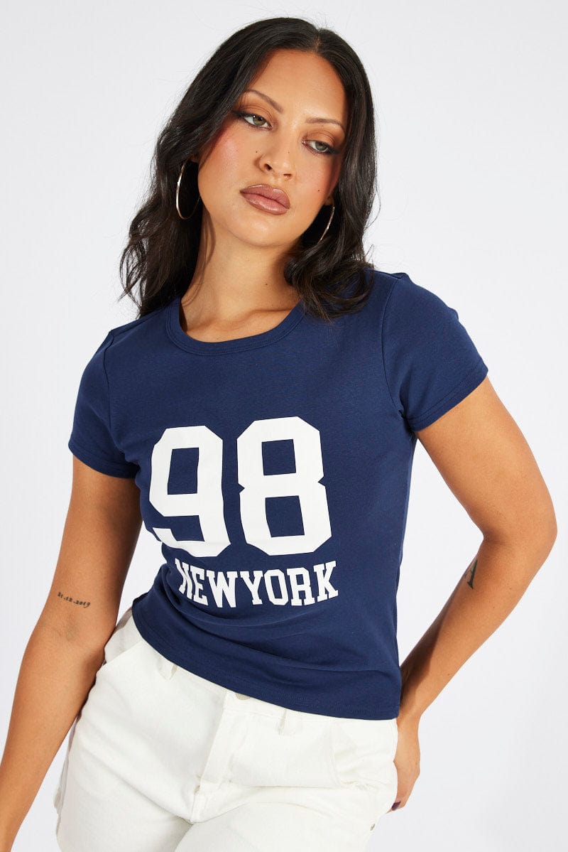 Blue Graphic Tee Short Sleeve Ally Fashion