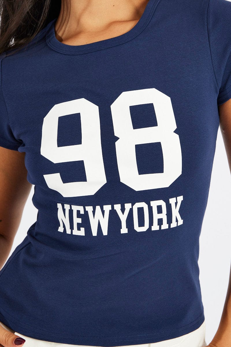 Blue Graphic Tee Short Sleeve Ally Fashion - Main Image