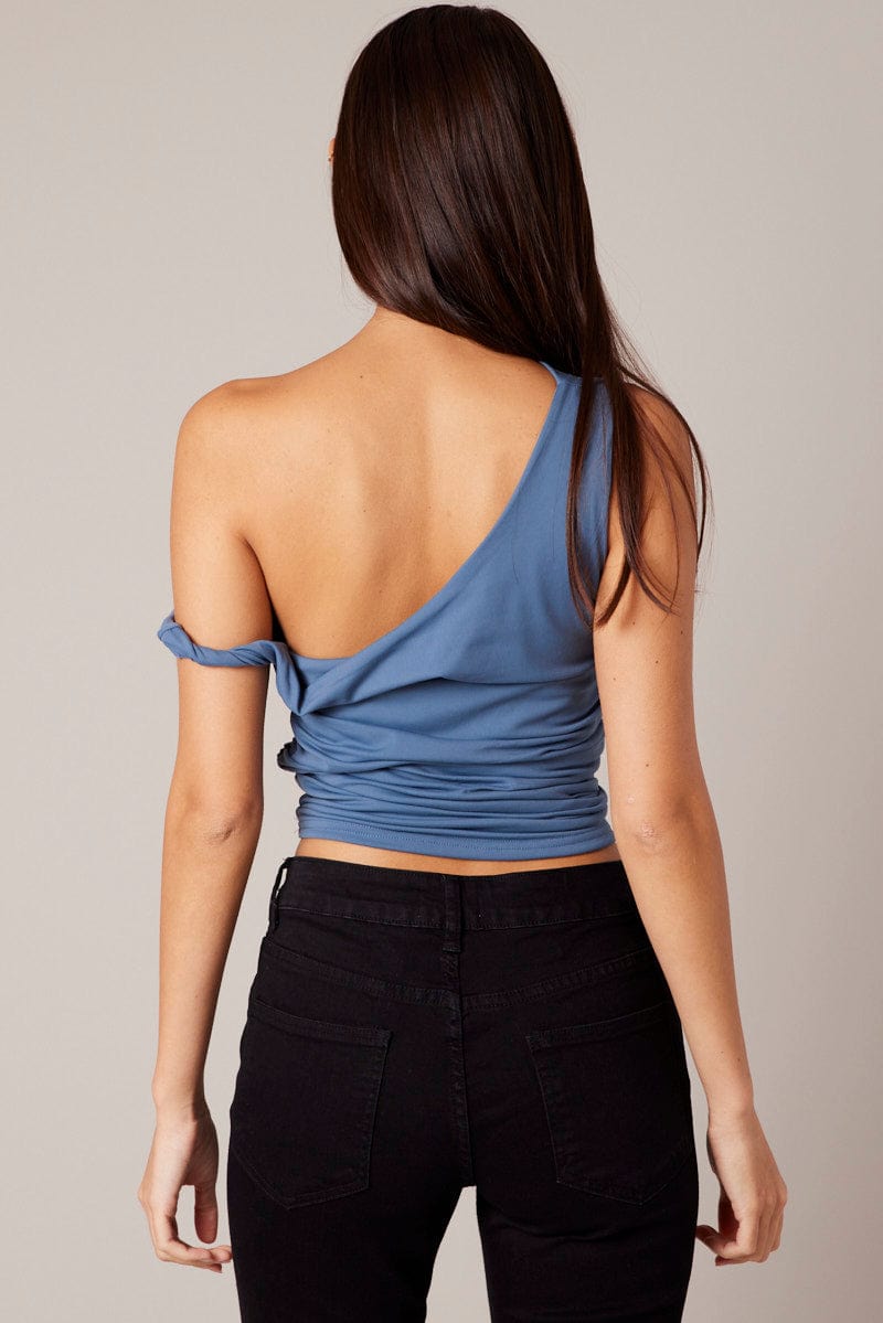 Blue Off Shoulder Top Sleeveless for Ally Fashion