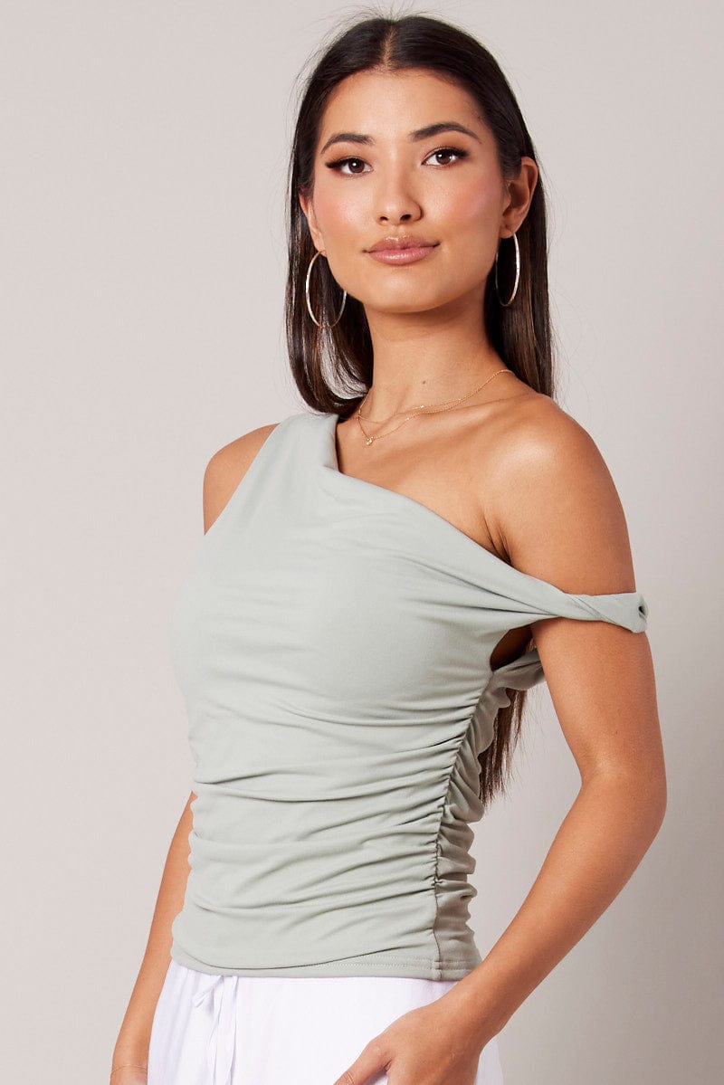 Green Off Shoulder Top Sleeveless for Ally Fashion