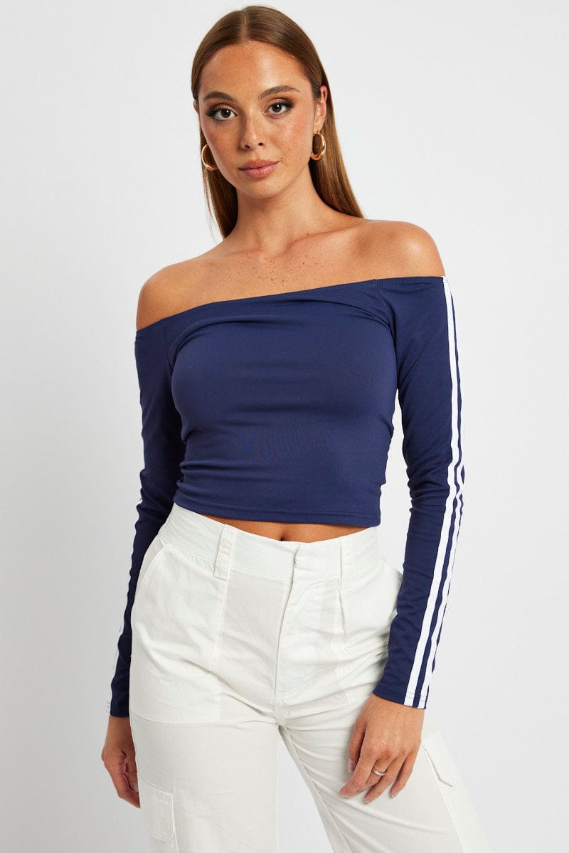 Blue Off Shoulder Top Long Sleeve Supersoft for Ally Fashion