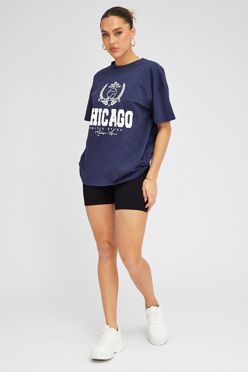 Plus Navy Chicago Oversized Graphic T Shirt